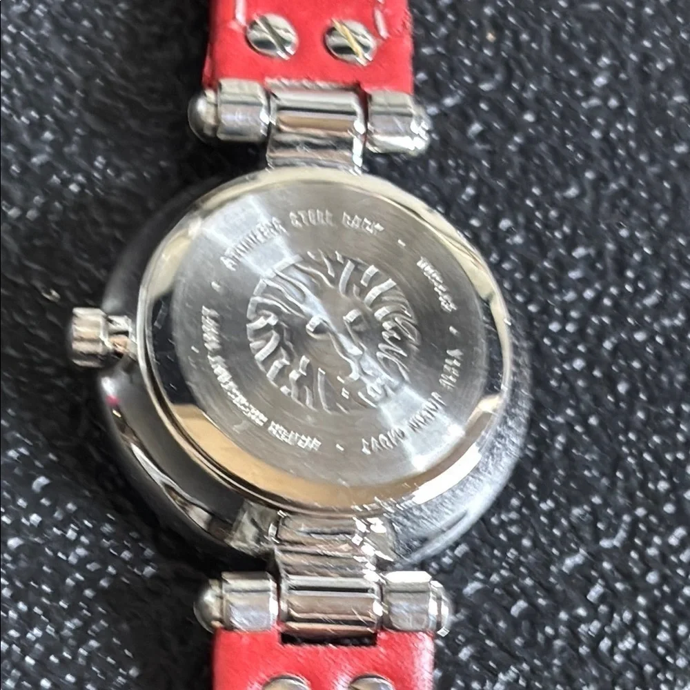 Anne Klein Red Leather Strap Watch Silver Tone Working Dainty​